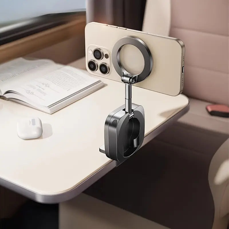 Support magnétique de voyage pour téléphone portable, support magnétique puissant pour téléphone portable compatible MagSafe, support de voiture et support pliable pour téléphone d'avion